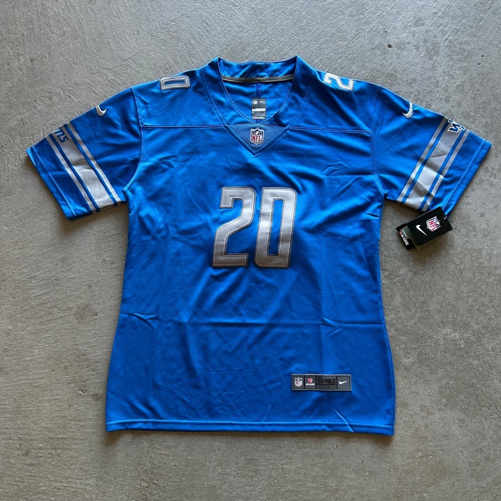 Nike On Field Detroit Lions Jersey Size Large NFL Blue Barry Sanders BRAND NEW